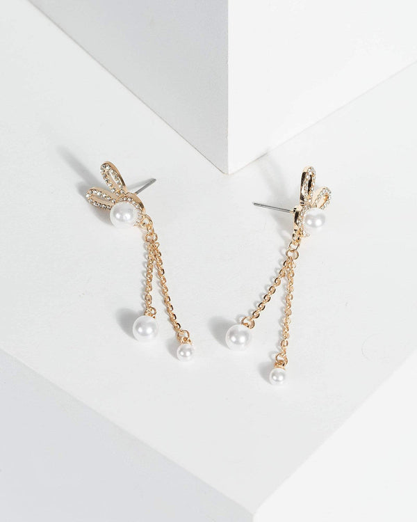 Gold Diamante Bunny Drop Ball Earrings | Earrings