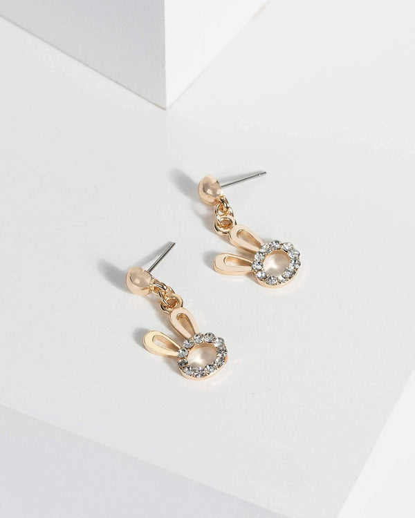 Gold Diamante Bunny Drop Earrings | Earrings