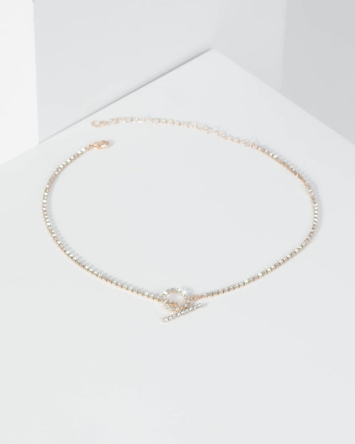 Gold Diamante Circle Bar Necklace | Necklaces
