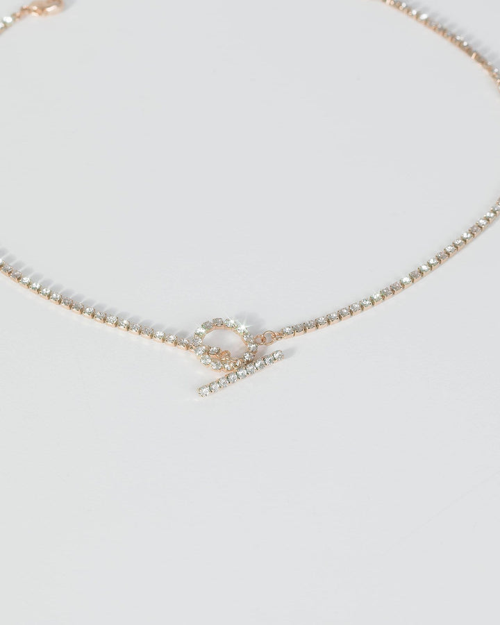 Gold Diamante Circle Bar Necklace | Necklaces