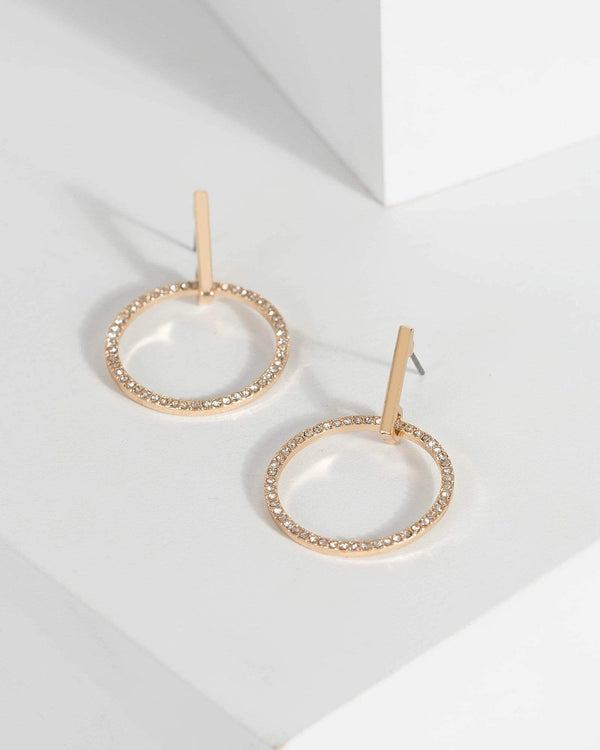 Gold Diamante Circle Evening Earrings | Earrings