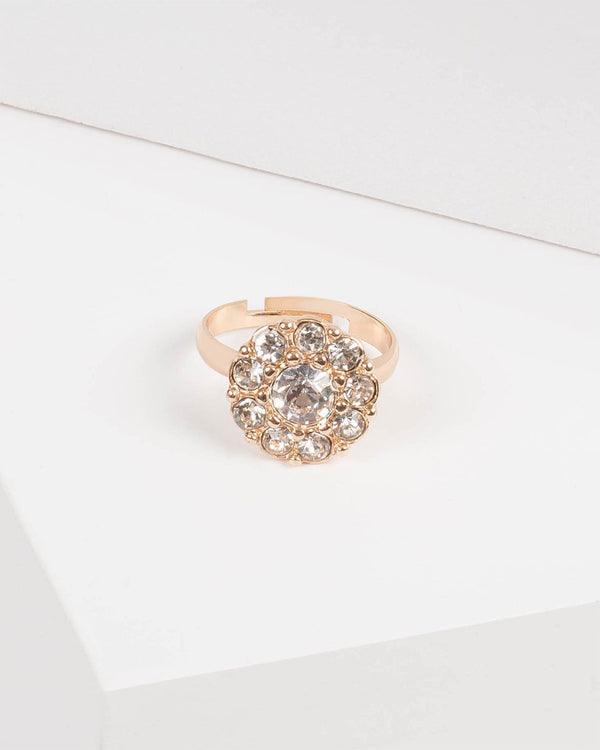Gold Diamante Circle Flower Band Ring | Rings