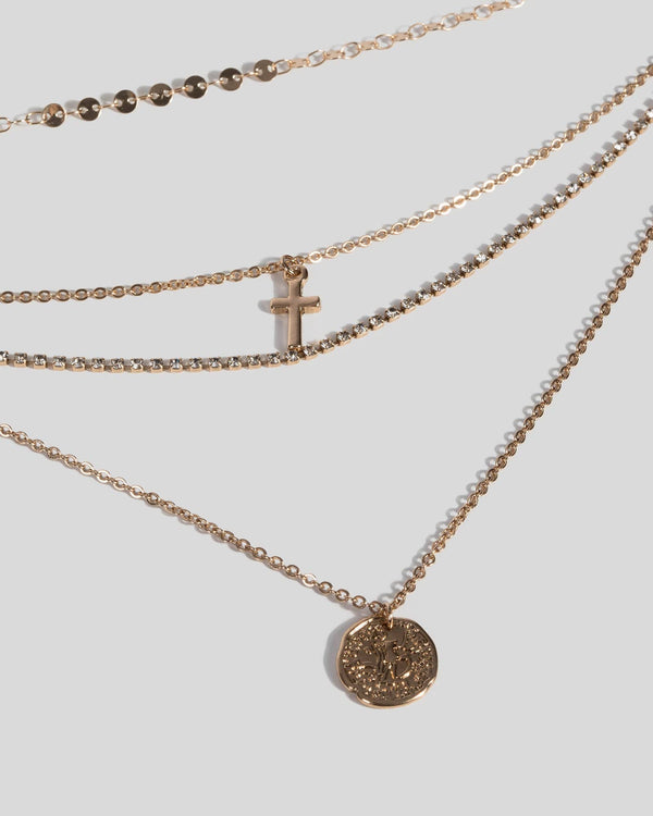 Gold Diamante Coin Pendant Necklace | Necklaces