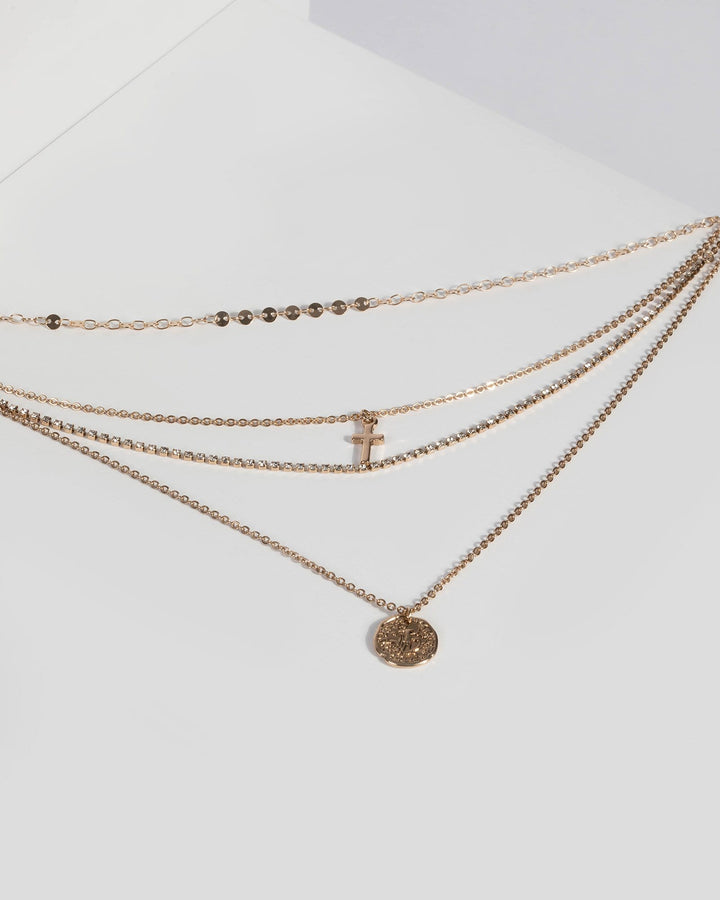 Gold Diamante Coin Pendant Necklace | Necklaces