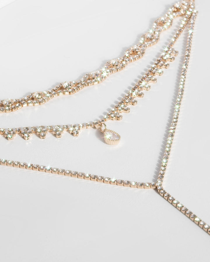 Colette by Colette Hayman Gold Diamante Cup Chain 3 Row Lariat Necklace