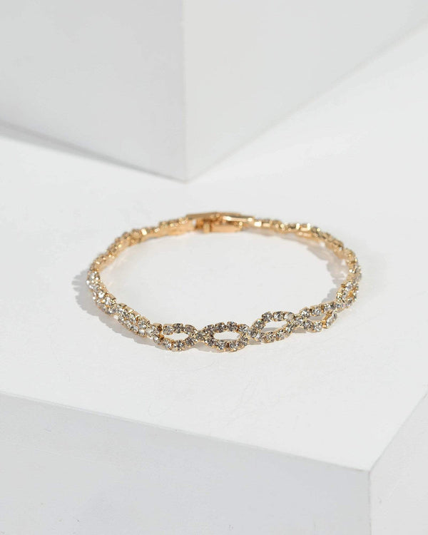 Gold Diamante Cup Chain Crossover Bracelet | Wristwear