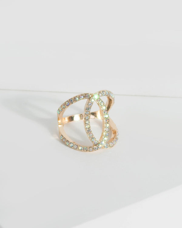 Gold Diamante Double C Ring | Rings