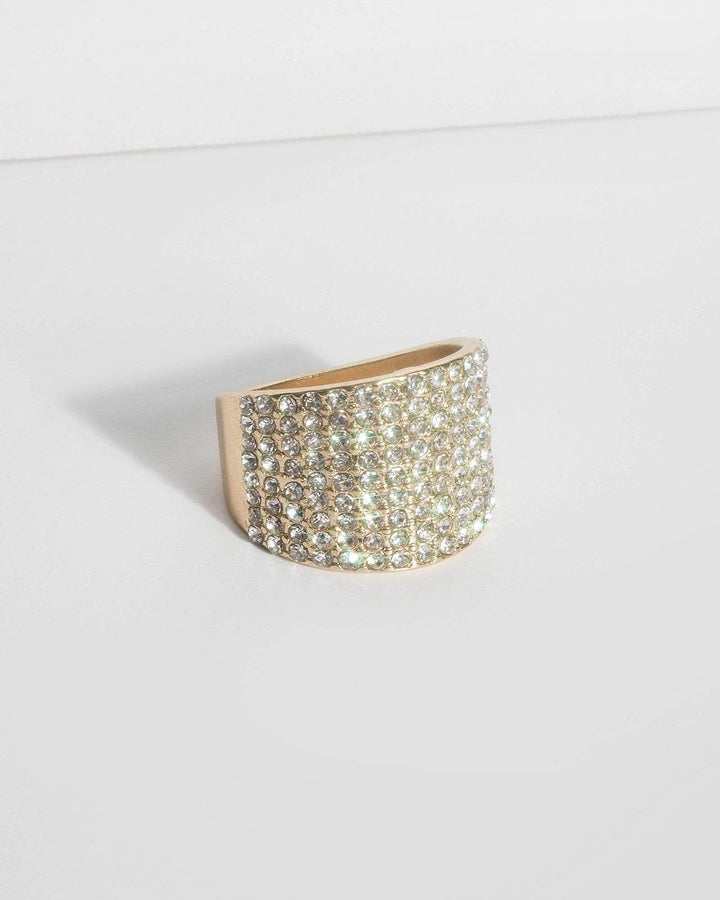 Gold Diamante Face Cocktail Ring | Rings