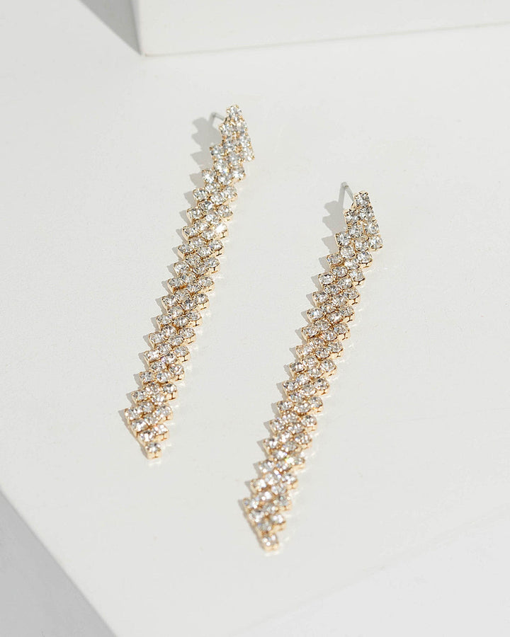 Gold Diamante Gradual Drop Earrings | Earrings