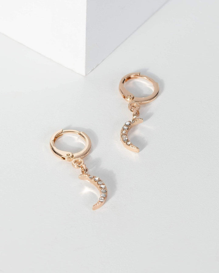 Gold Diamante Half Moon Charm Earrings | Earrings
