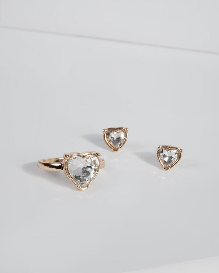Gold Diamante Heart Ring Set | Rings