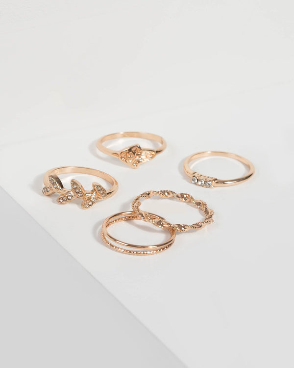 Gold Diamante Leaf Multi Ring | Rings