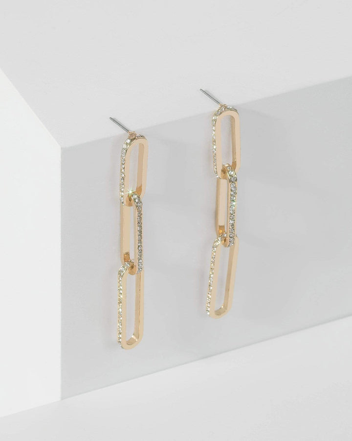 Gold Diamante Linked Chain Drop Earrings | Earrings