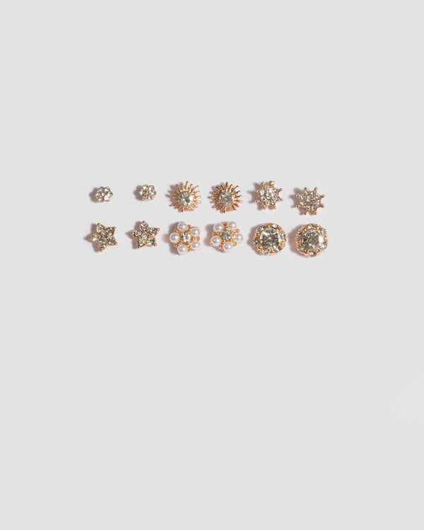Gold Diamante Mini Stud Earrings | Earrings