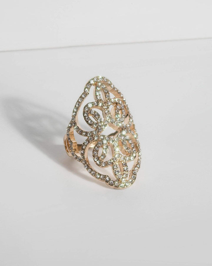 Gold Diamante Pave Filigree Ring | Rings