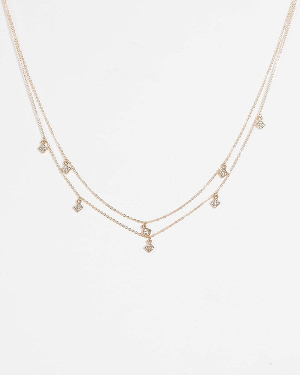 Gold Diamante Pave Pendant Necklace | Necklaces