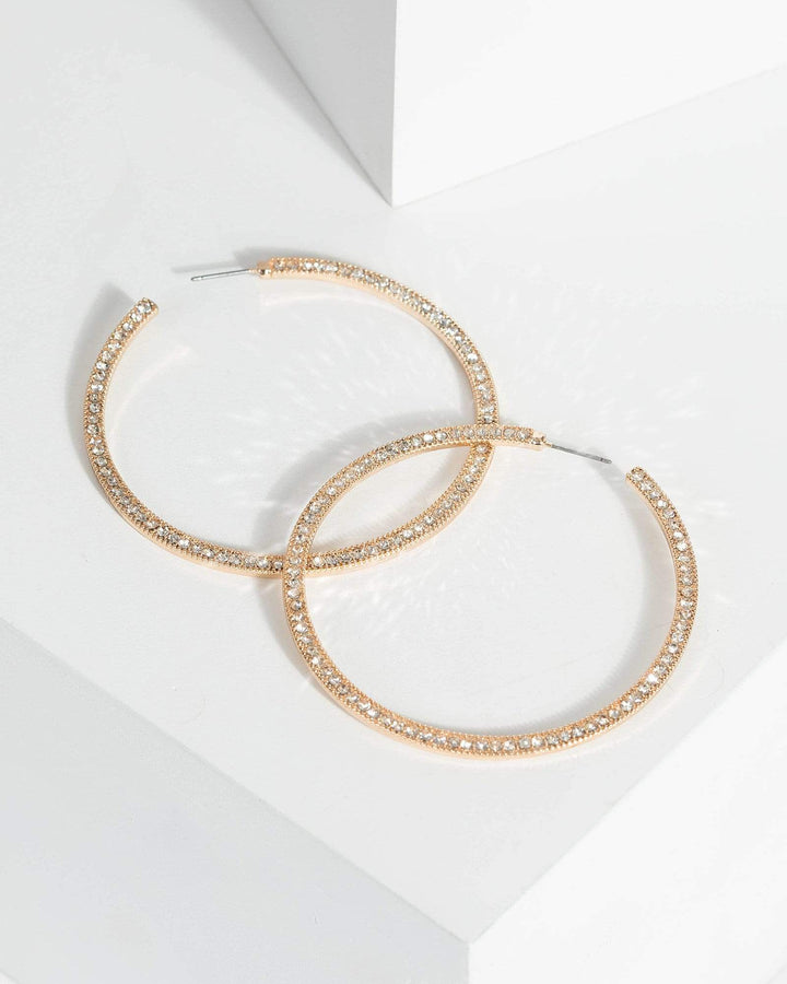 Gold Diamante Side Hoops Large Earrings | Earrings