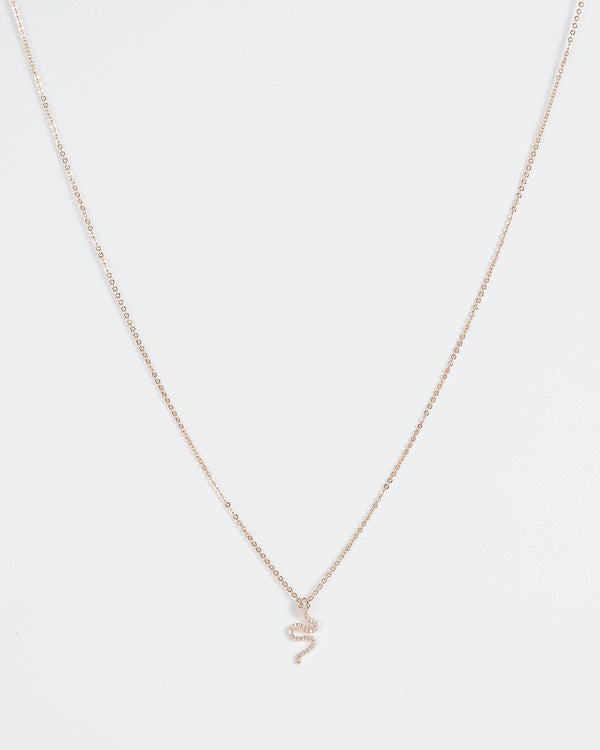 Gold Diamante Snake Chain Necklace | Necklaces