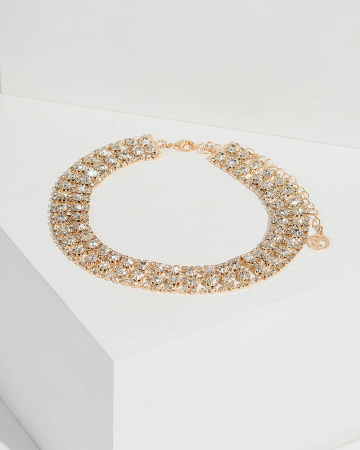 Gold Diamante Square Pattern Choker Necklace | Necklaces