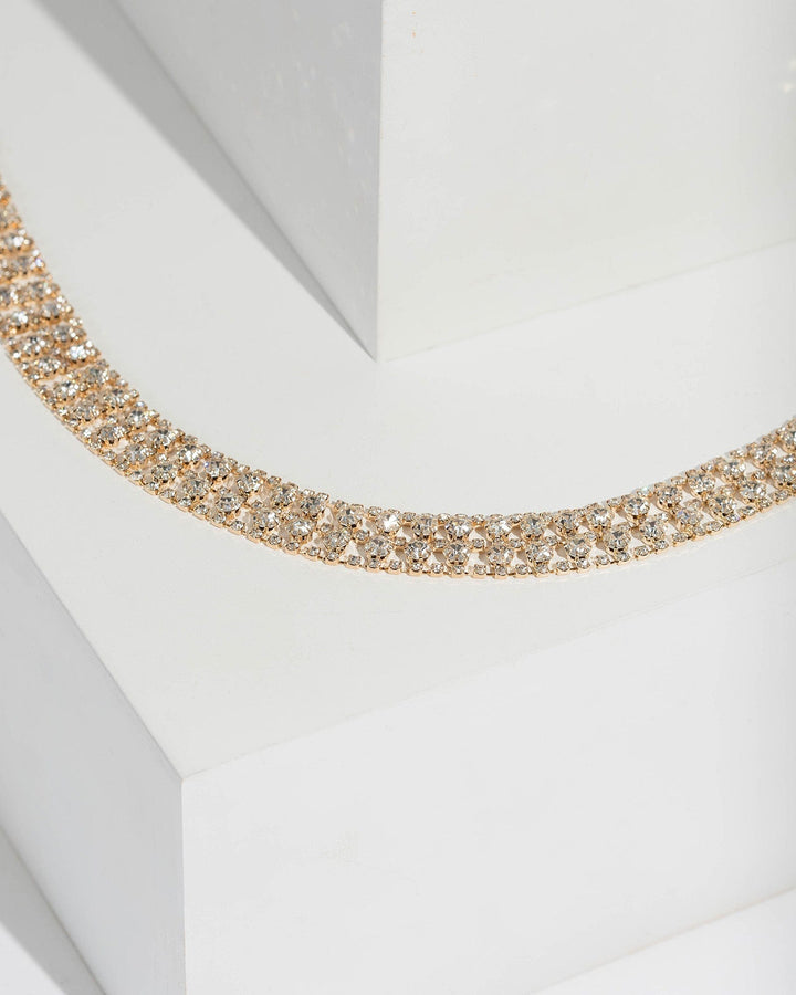 Gold Diamante Square Pattern Choker Necklace | Necklaces