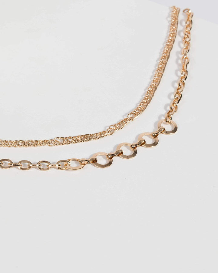 Gold Double Chain with Hoops Necklace | Necklaces