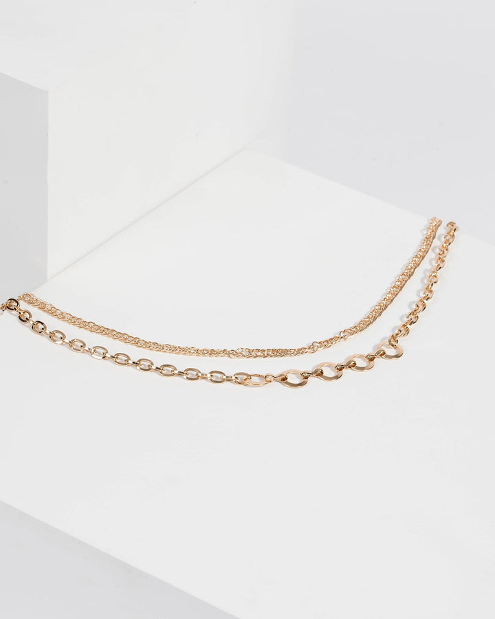 Gold Double Chain with Hoops Necklace | Necklaces