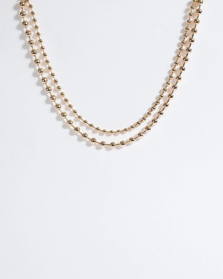Gold Double Circle Circle Bead Chain Necklace | Necklaces