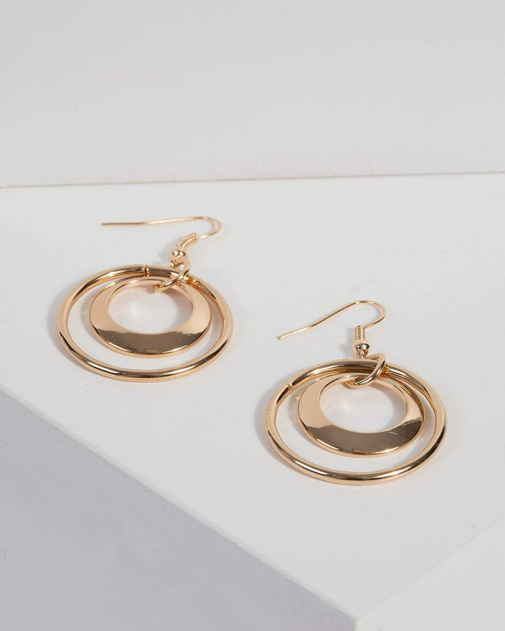 Gold Double Circle Drop Earrings | Earrings