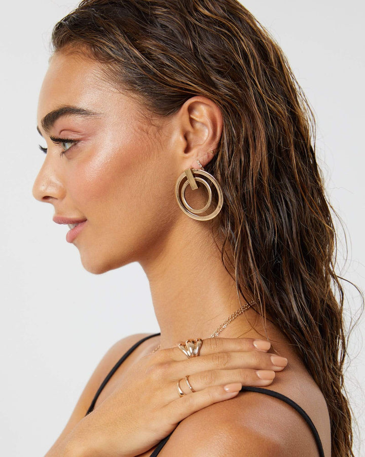 Gold Double Circle Drop Earrings | Earrings