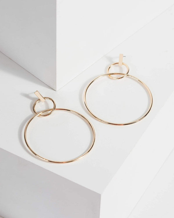 Gold Double Circle Drop Stud Earrings | Earrings
