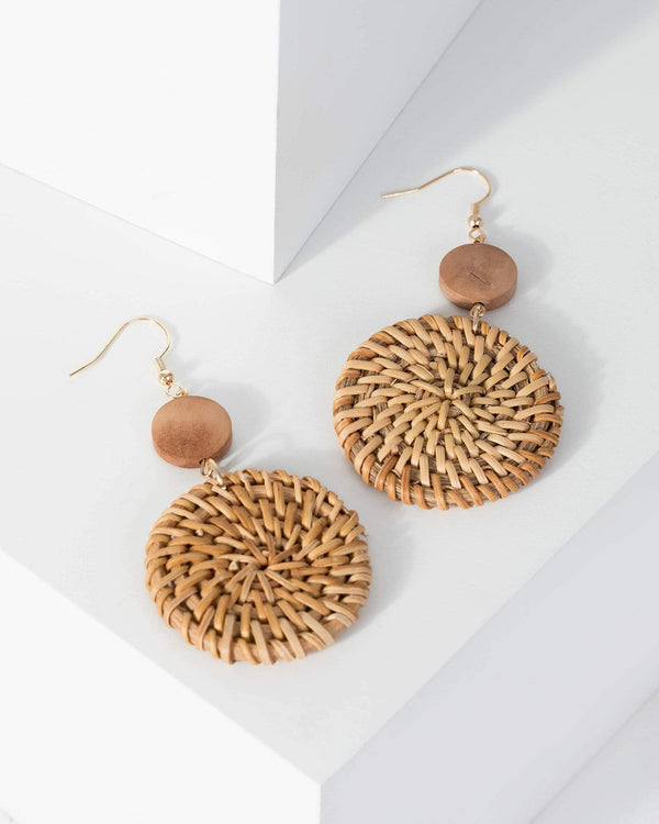 Gold Double Circle Woven Drop Earrings | Earrings