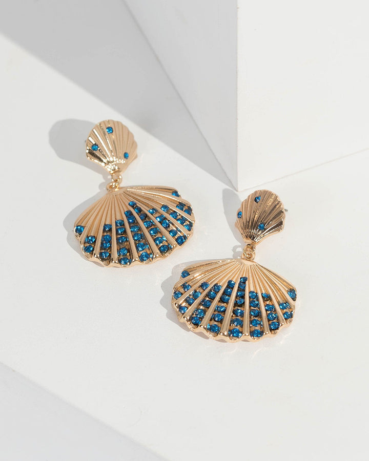 Gold Double Crystal Seashell Drop Earrings | Earrings