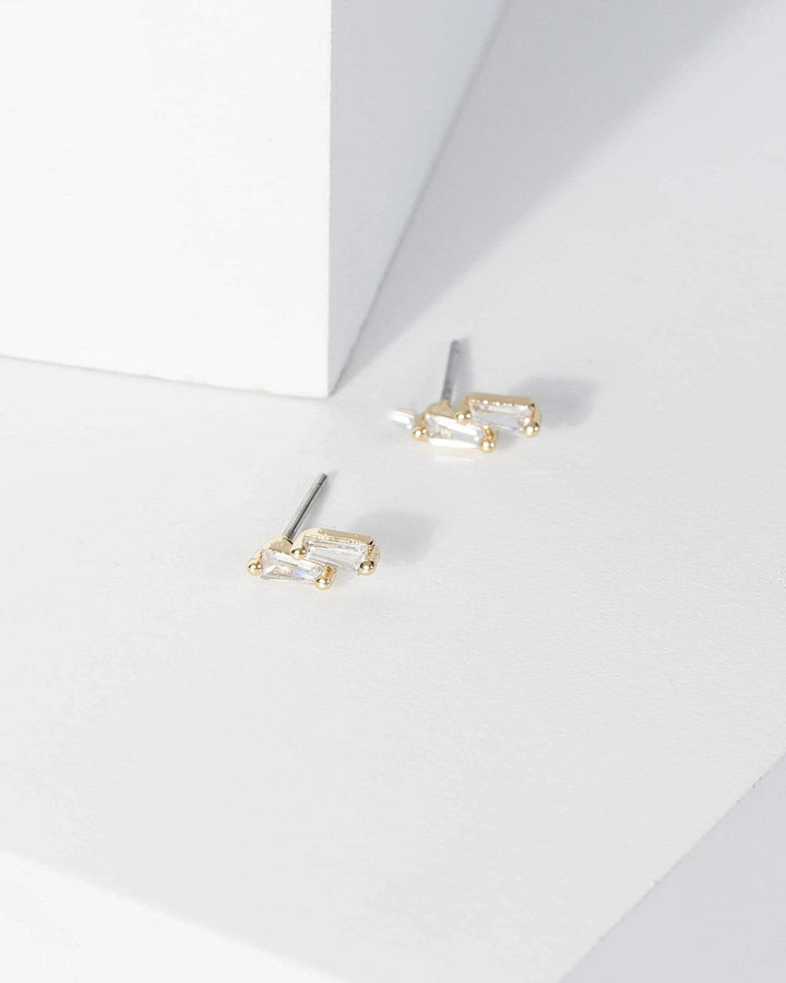 Gold Double Crystal Stud Earrings | Earrings