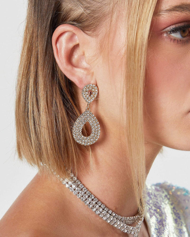 Gold Double Diamante Teardrop Detail Earrings | Earrings