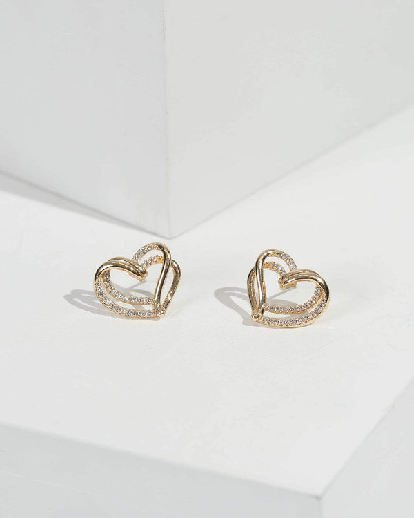 Gold Double Drama Love Heart Earrings | Earrings