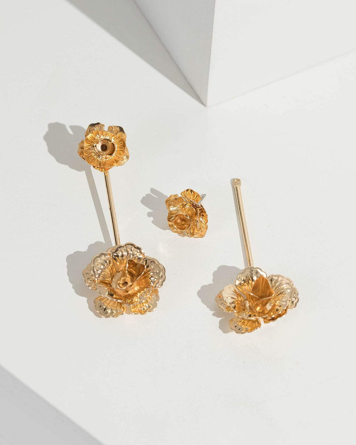 Gold Double Floral Drop Earrings | Earrings