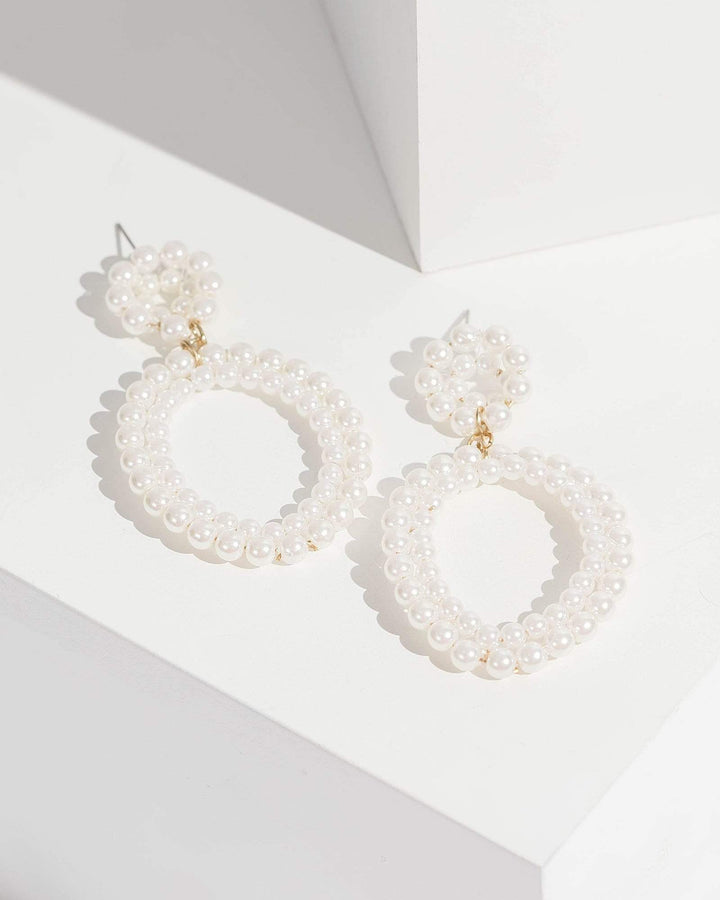 Gold Double Layer Circular Pearl Earrings | Earrings