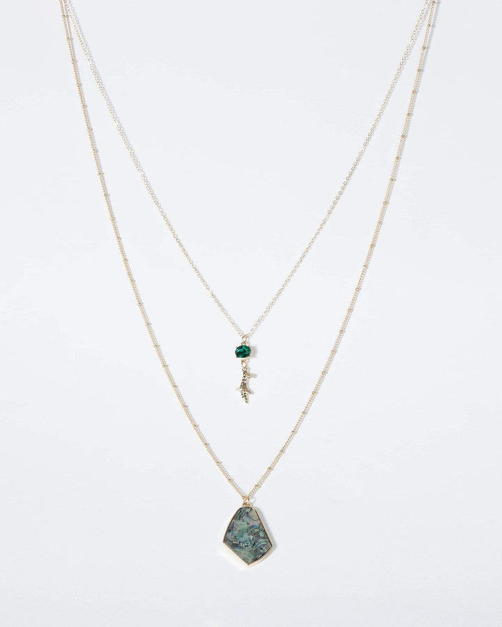 Gold Double Layer Crystal And Resin Pendant Necklace | Necklaces
