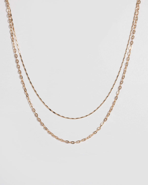 Gold Double Layer Metal Chain Necklace | Necklaces