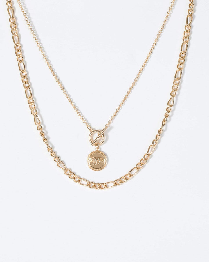 Gold Double Layer Pendant Necklace | Necklaces