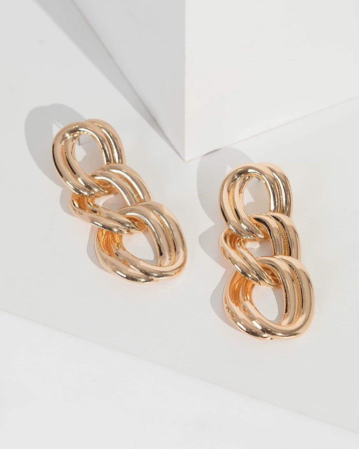 Gold Double Link Triple Drop Earrings | Earrings