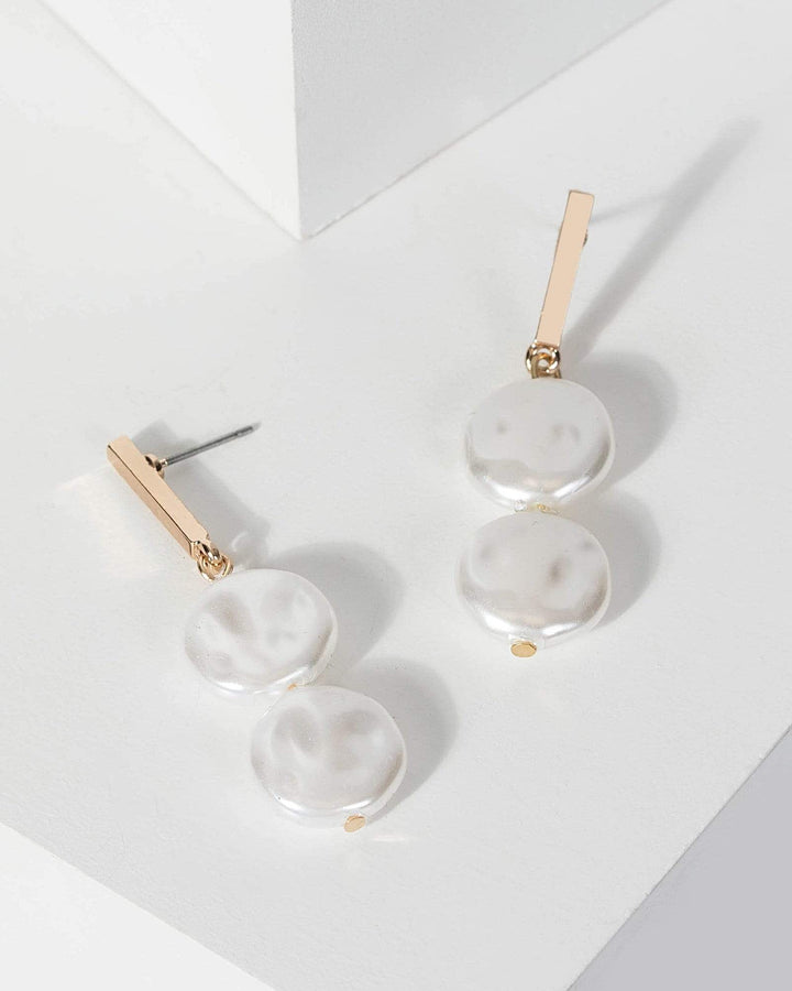 Gold Double Pearl Disc Earrings | Earrings