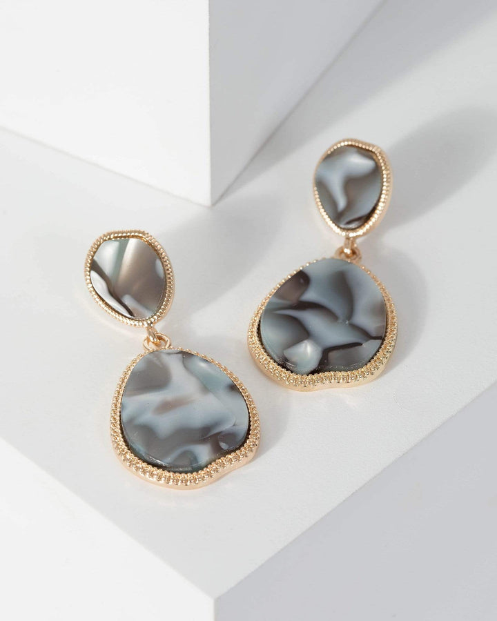 Gold Double Resin Shape Detail Drop Earrings | Earrings