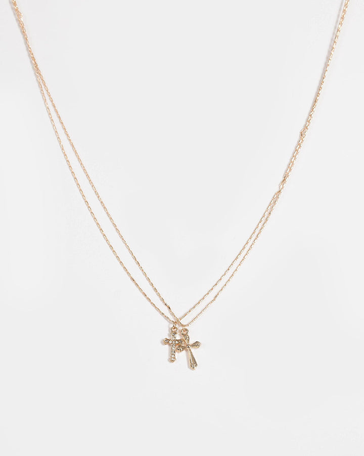 Gold Double Small Cross Necklace | Necklaces
