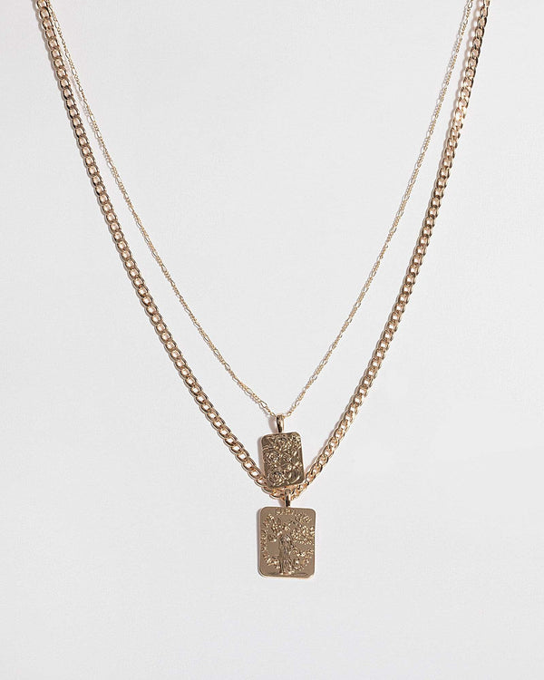 Gold Double Square Pendant Necklace | Necklaces