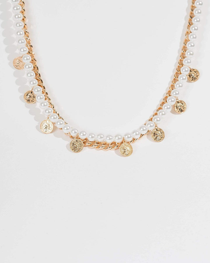Gold Double Statement Pearl Coin Necklace | Necklaces