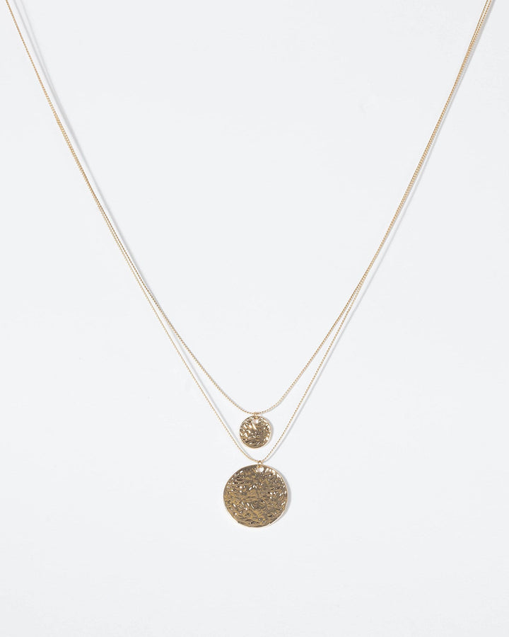 Gold Double Textured Circle Pendant Necklace | Necklaces