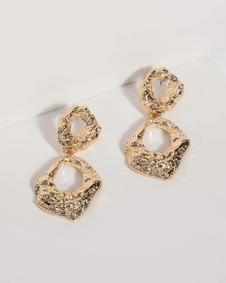 Gold Double Textured Drop Earrings | Earrings