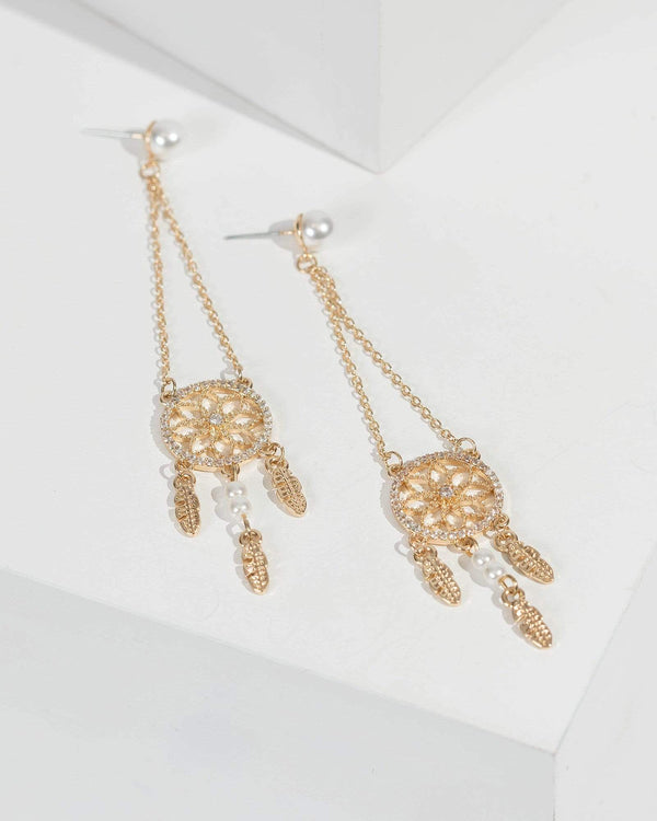 Gold Dreamcatcher Drop Earrings | Earrings