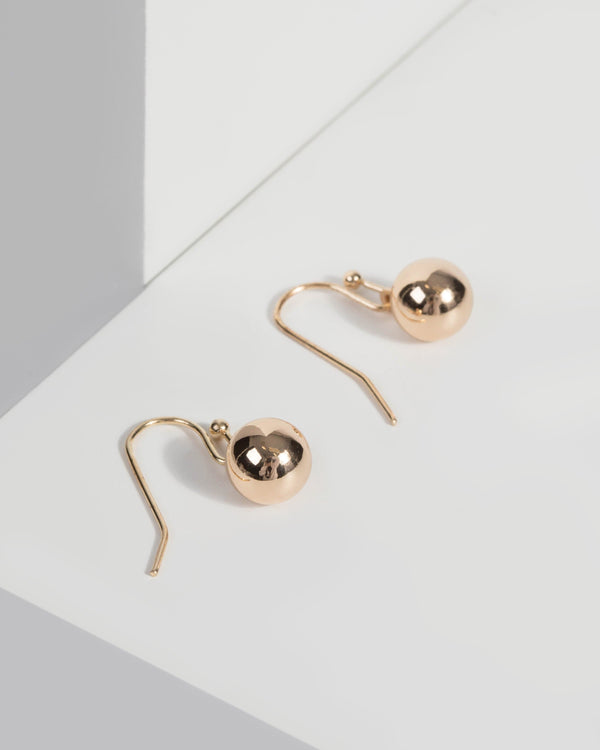 Gold Drop Ball Fishhook Earrings | Earrings